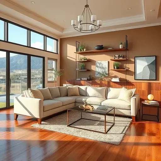 Remodeled living room in Saratoga Springs, neutral tones, modern furnishings, natural light, elegant decor, inviting atmosphere.