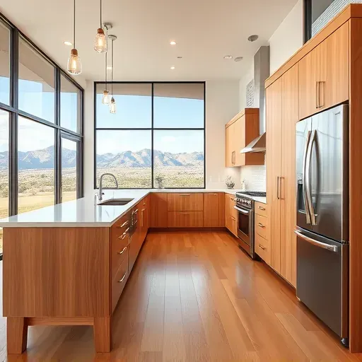 Remodeled Emigration Canyon kitchen with quartz counters, stainless appliances, custom cabinetry, hardwood floors, and mountain views.