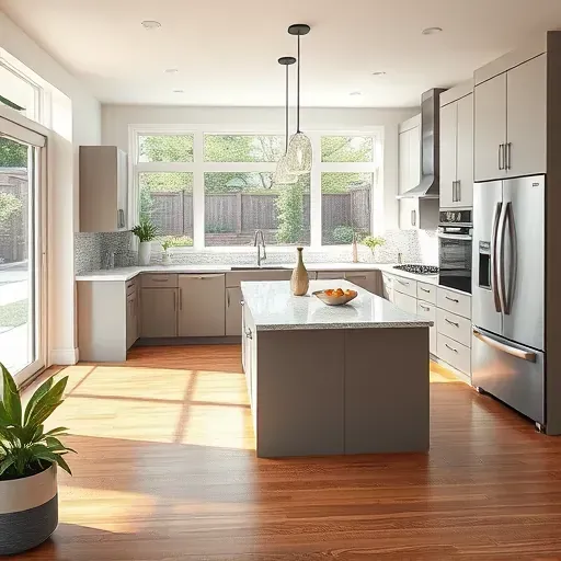 Recently remodeled Holladay Utah kitchen with modern matte cabinets granite island stainless appliances hardwood floors and landscaped backyard