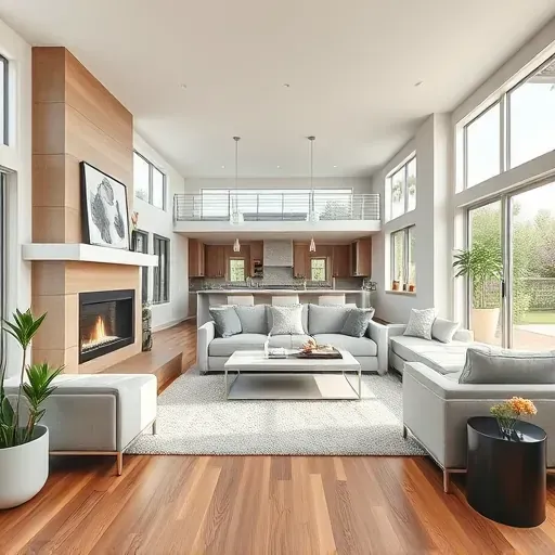 Bright renovated Bountiful home with modern living room, hardwood floors, large windows, stylish furniture, and open kitchen.