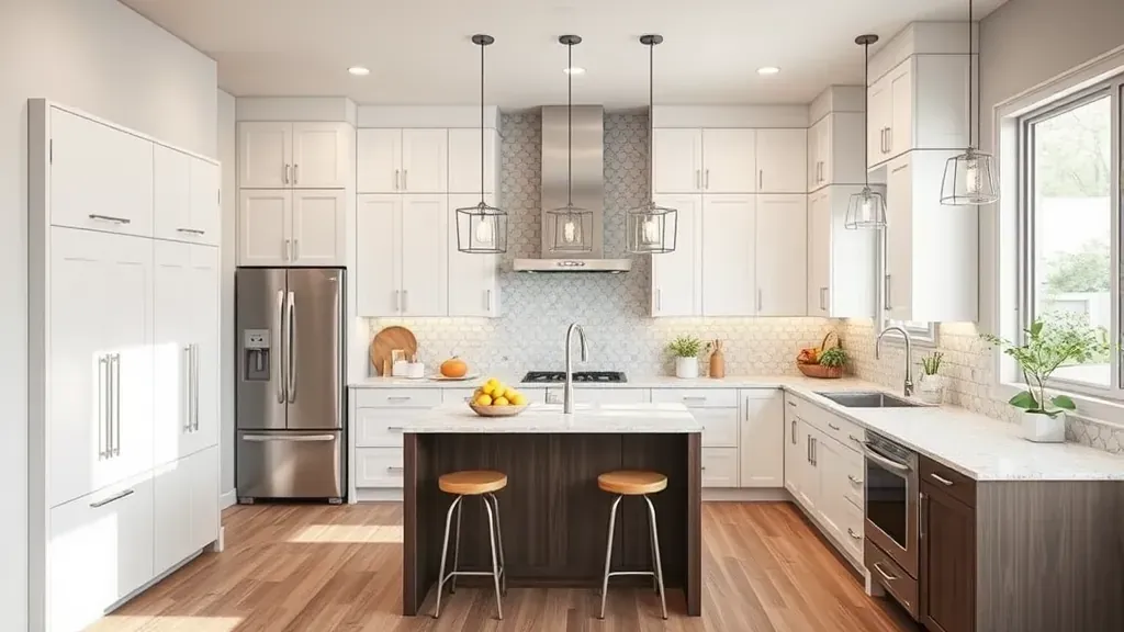 Completed modern kitchen remodel in Harvard-Yale, UT with quartz countertops, sleek cabinetry, stainless appliances, hardwood floors.