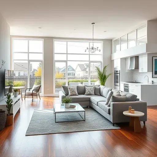 Perfectly remodeled living room in Saratoga Springs with modern furnishings, natural light, and elegant design elements.