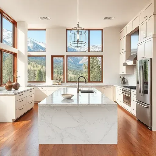 Renovated Park City, UT kitchen with warm wood cabinets, stainless steel appliances, granite countertops, mountain views.