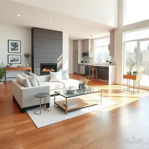 Stylish modern living room in Taylorsville UT highlights open floor plan, natural light, and elegant decor.