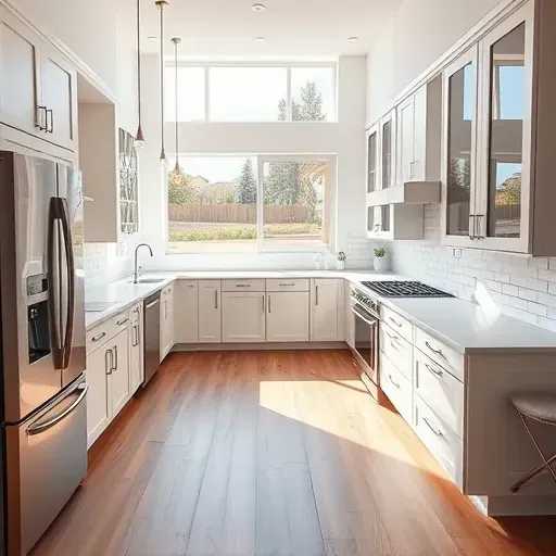 Renovated 15th and 15th Utah kitchen with sleek countertops stainless steel appliances custom cabinetry natural light wooden floors modern decor and backyard view