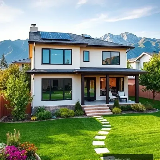 Completed home remodeling in Canyon Rim UT featuring a modern two-story house with solar panels and landscaped yard.