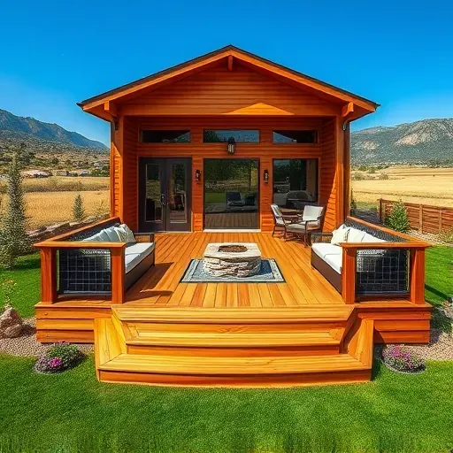 Spacious Herriman, UT deck with natural wood, built-in seating, fire pit, landscape, and mountain views.