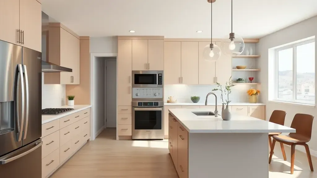 Remodeled Avenues UT kitchen with stainless appliances, quartz counters, custom cabinets, mountain views, hardwood floors.