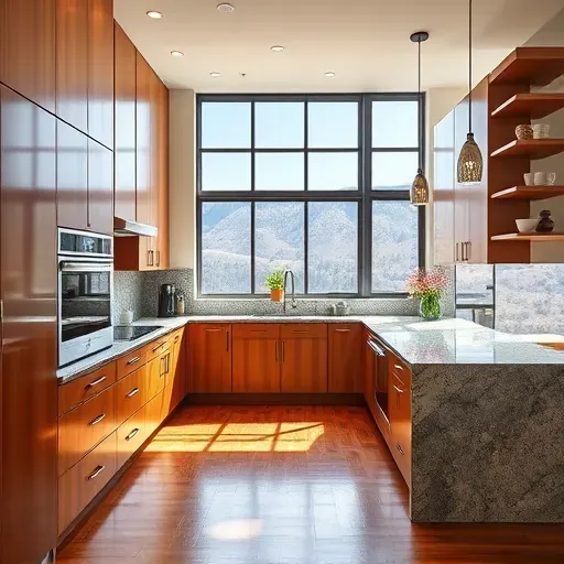Remodeled Jeremy Ranch kitchen with warm wood cabinetry, stainless steel appliances, quartz countertops, hardwood floors, and mountain views.