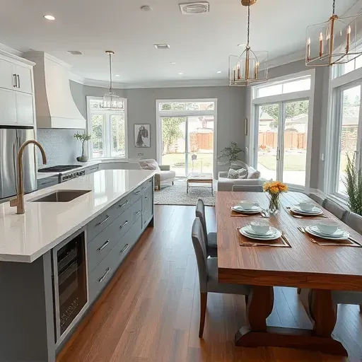 Modern kitchen remodel in Millcreek UT with quartz countertops, custom cabinetry, and open living space design.