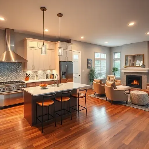 Beautifully remodeled kitchen in Riverton UT with modern design, granite countertops, custom cabinets, and spacious living area.