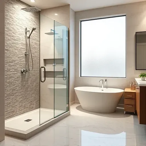 Luxurious modern bathroom in Herriman UT showing a complete shower and tub installation with mosaic tiles, glass doors, and polished surfaces