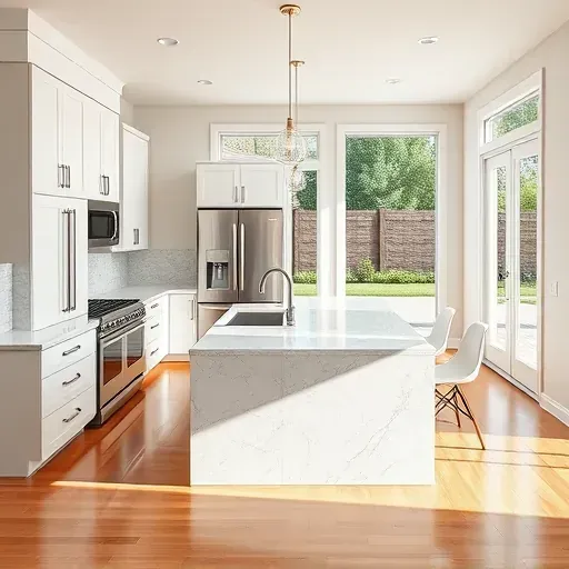 Recently renovated kitchen in Herriman UT featuring modern cabinetry, marble countertops, and high-end appliances.