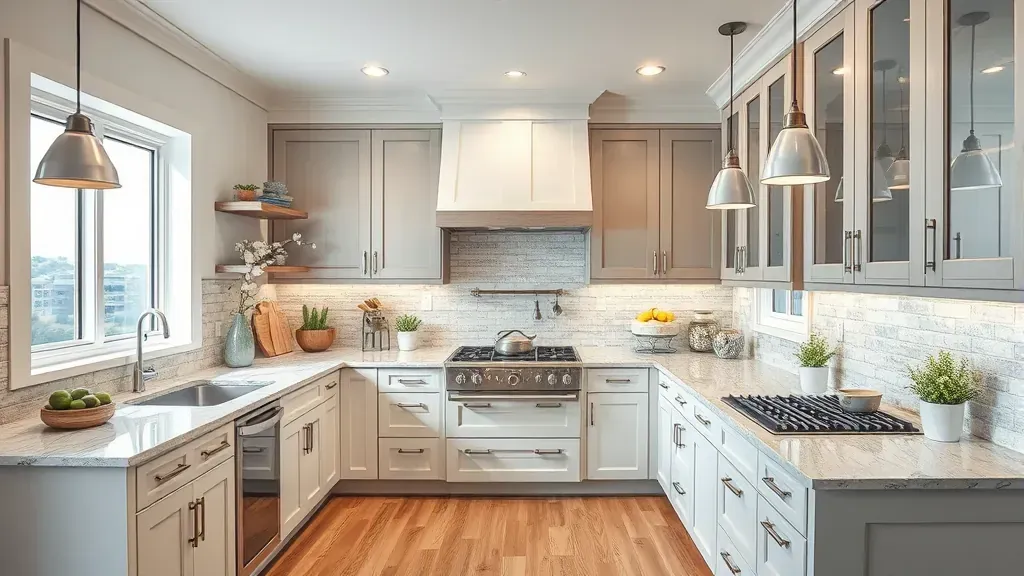 Renovated Olympus Cove kitchen with wood cabinets, granite counters, farmhouse sink, mountain view window, and hardwood flooring.