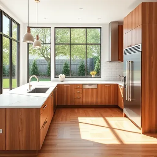 Renovated Wasatch Hollow kitchen with warm wood cabinets quartz counters stainless steel appliances subway tile backsplash hardwood floors natural light lush garden views