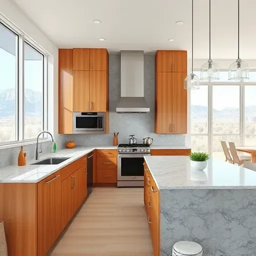 Renovated Salt Lake City kitchen with modern matte cabinets, stainless steel appliances, quartz countertops, and mountain views.