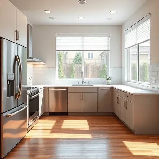 renovated East Bench, UT kitchen with matte cabinetry, stainless steel appliances, granite island, mosaic backsplash, hardwood floors
