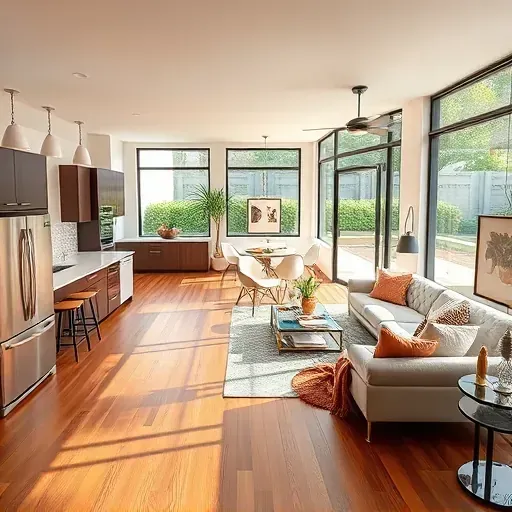 Renovated Liberty Wells, UT home with sleek hardwood, large windows, modern kitchen, cozy living area, and lush garden view.