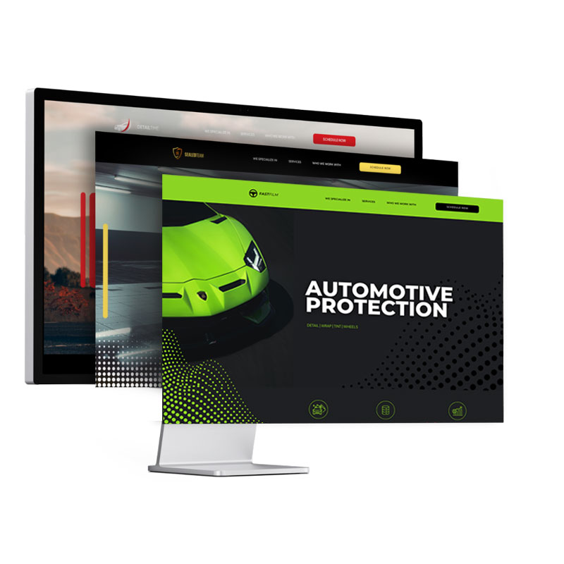 desktop with multiple screens of auto-care sites