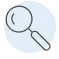  A line drawing icon of a magnifying glass on a light blue circle, for searching owner financing homes.