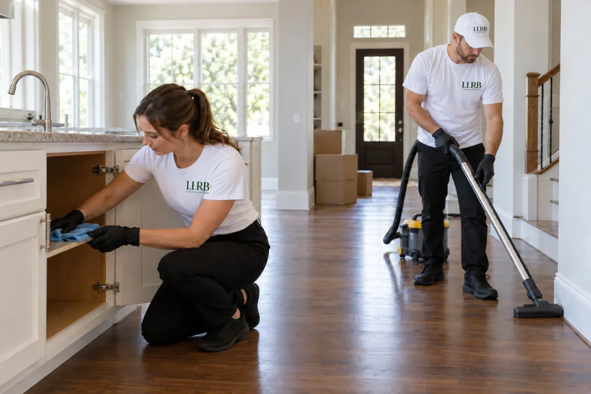 Diverse housekeeping team preparing an empty luxury Atlanta residence for new occupants