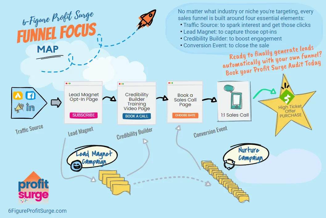 diagram of lead generation funnel map for high ticket offers