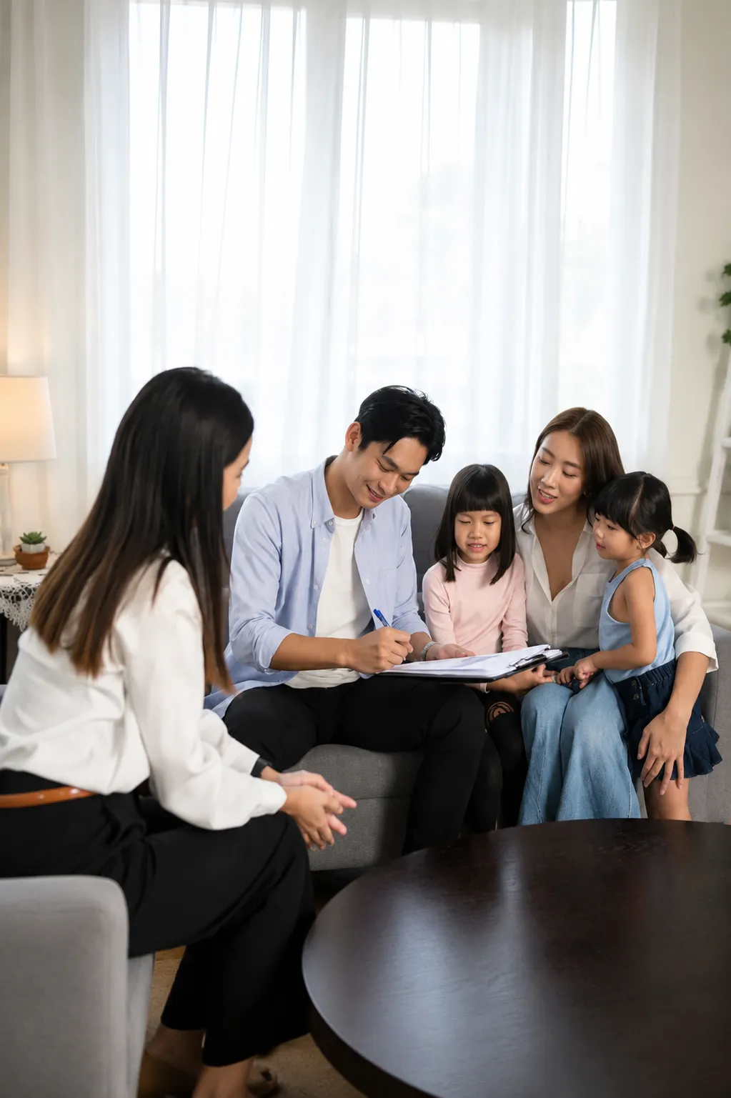 Agent talking with the family