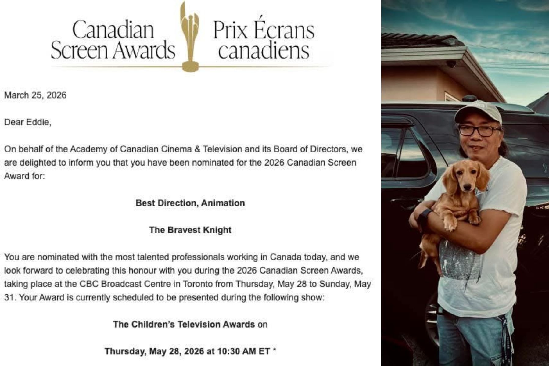 MULTI-AWARDED PINOY ANIMATOR, NOMINATED PARA SA BEST DIRECTOR SA 2026 CANADIAN SCREEN AWARDS