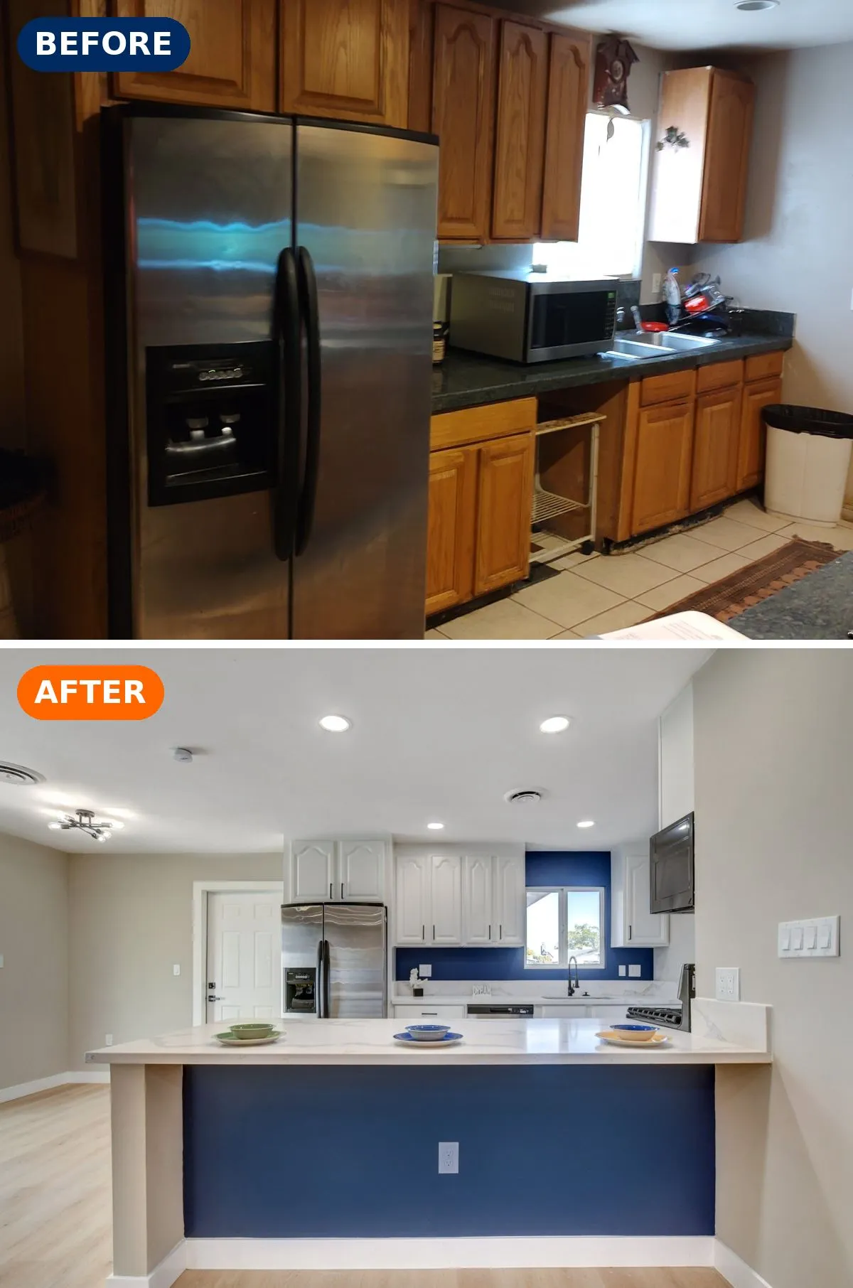 Kitchen before and after renovation in Rancho Manor, Las Vegas