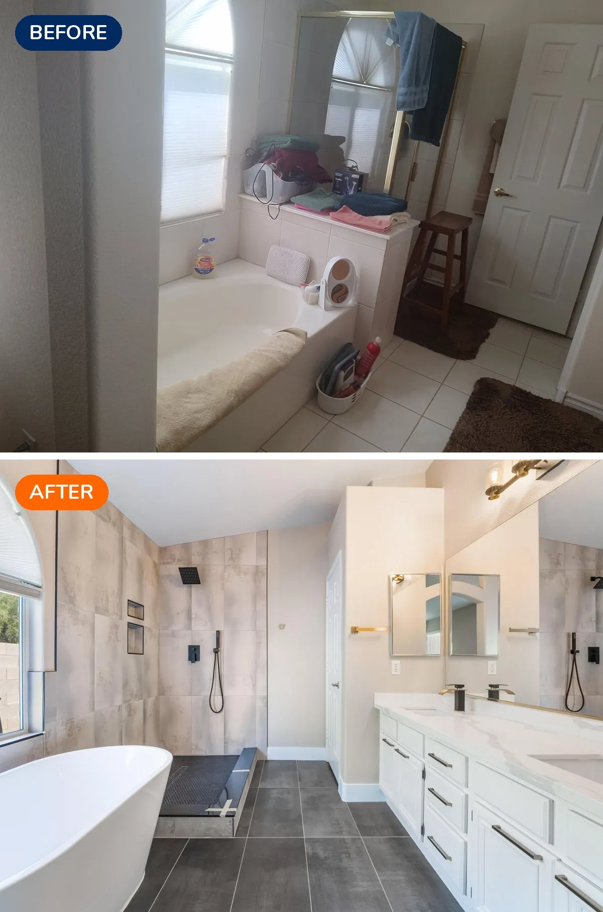 Seven Hills Henderson primary bathroom before and after renovation