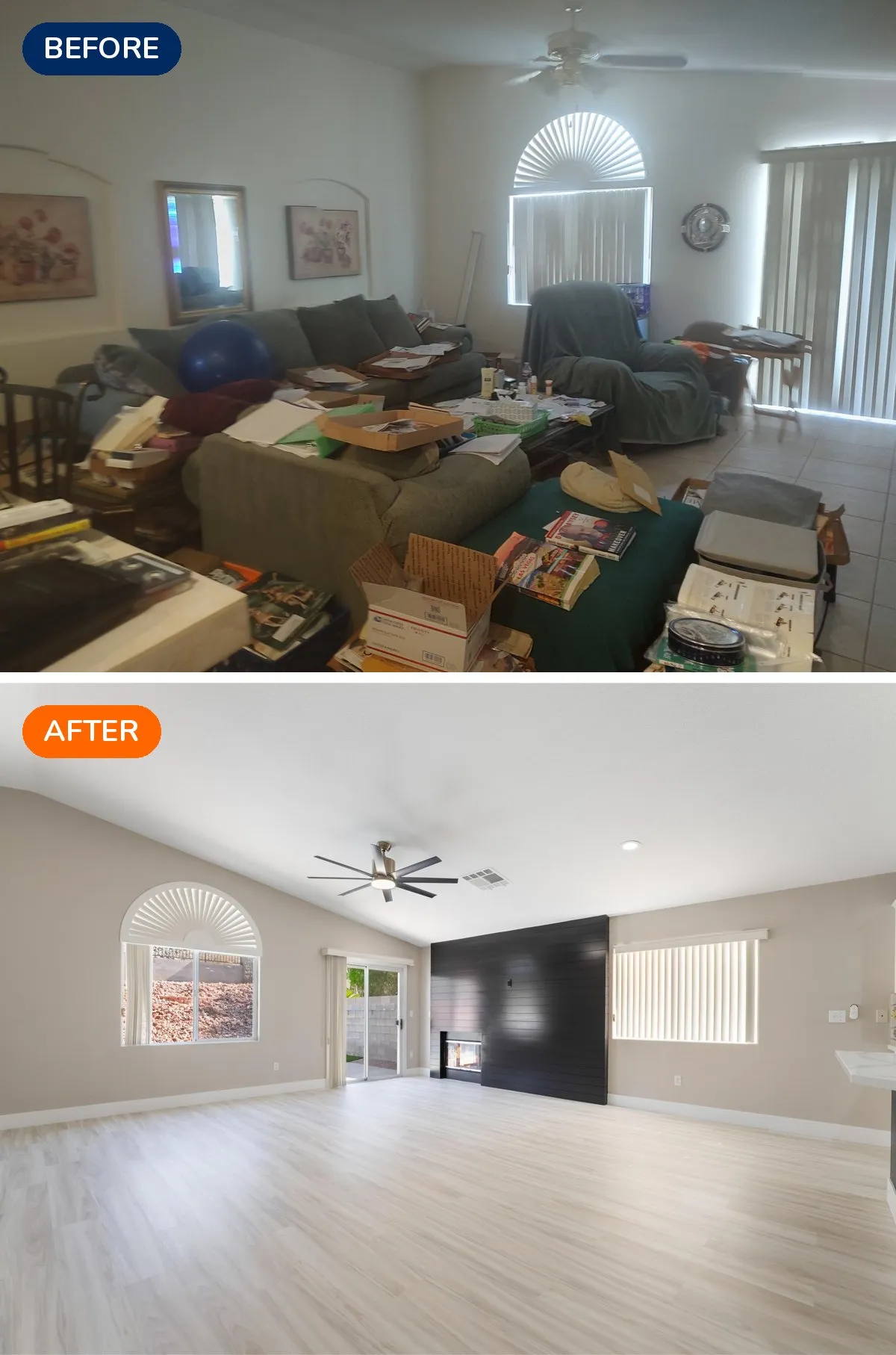 Seven Hills Henderson living room before and after renovation