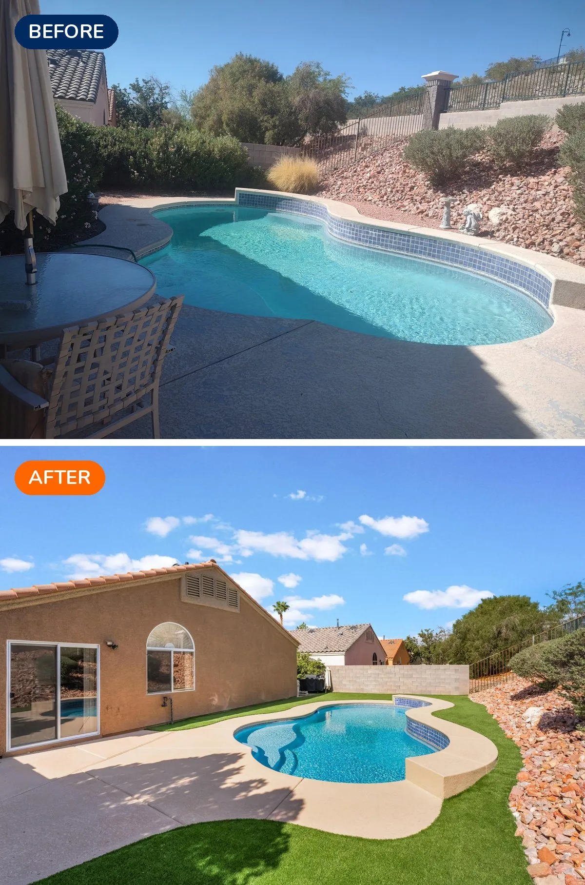 Seven Hills Henderson backyard and pool before and after renovation