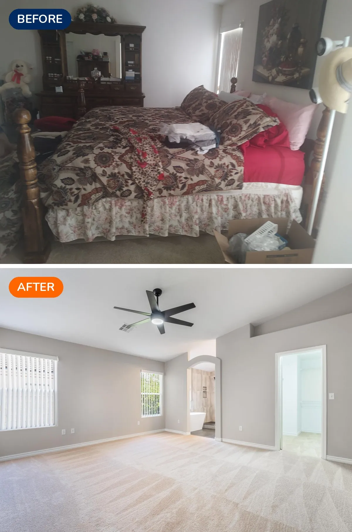Seven Hills Henderson primary bedroom before and after renovation