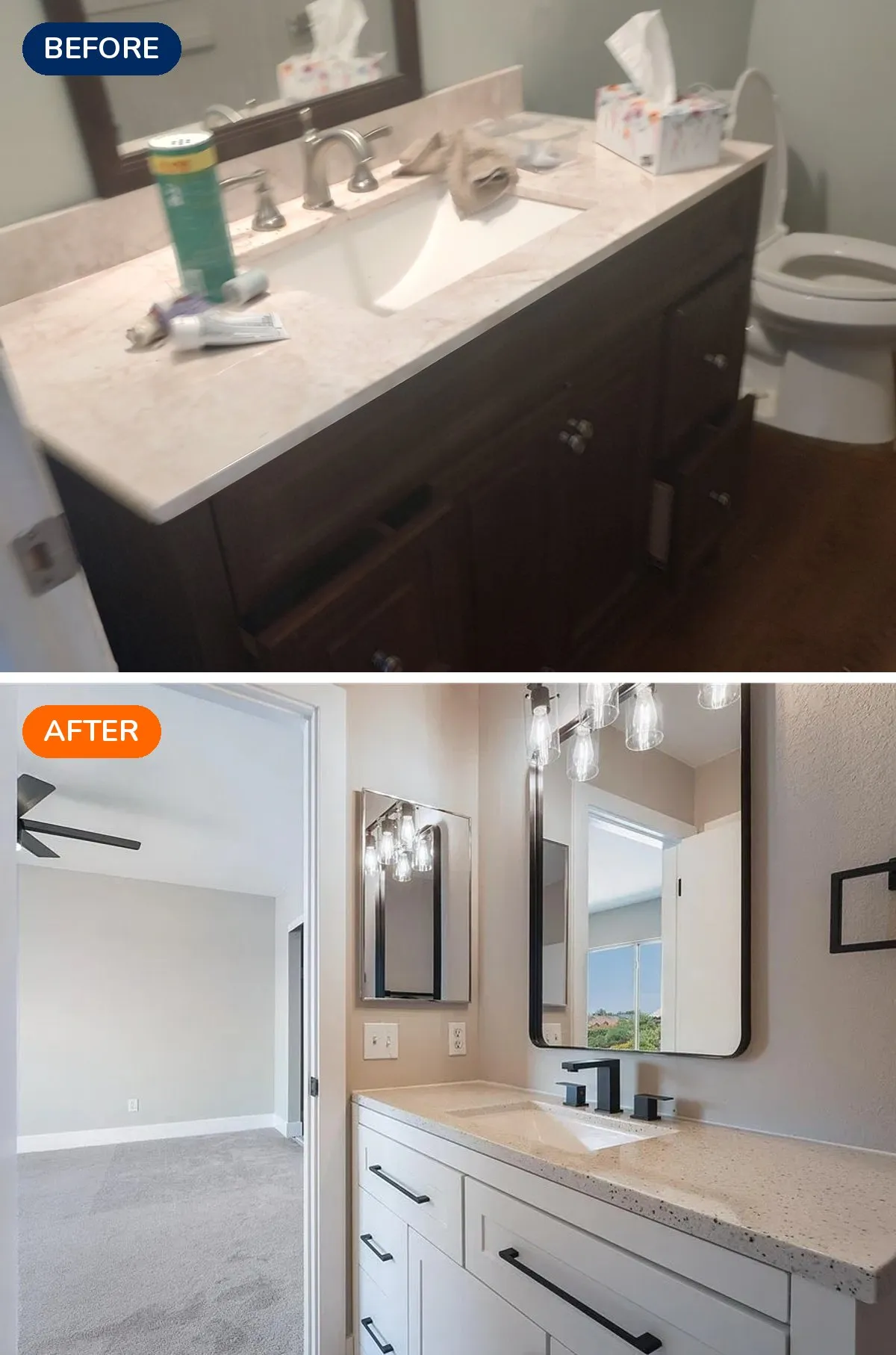 East Henderson primary bathroom before and after renovation