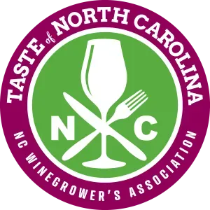 Taste of NC Wine and Food Pairing event logo featuring wine glass and fork imagery