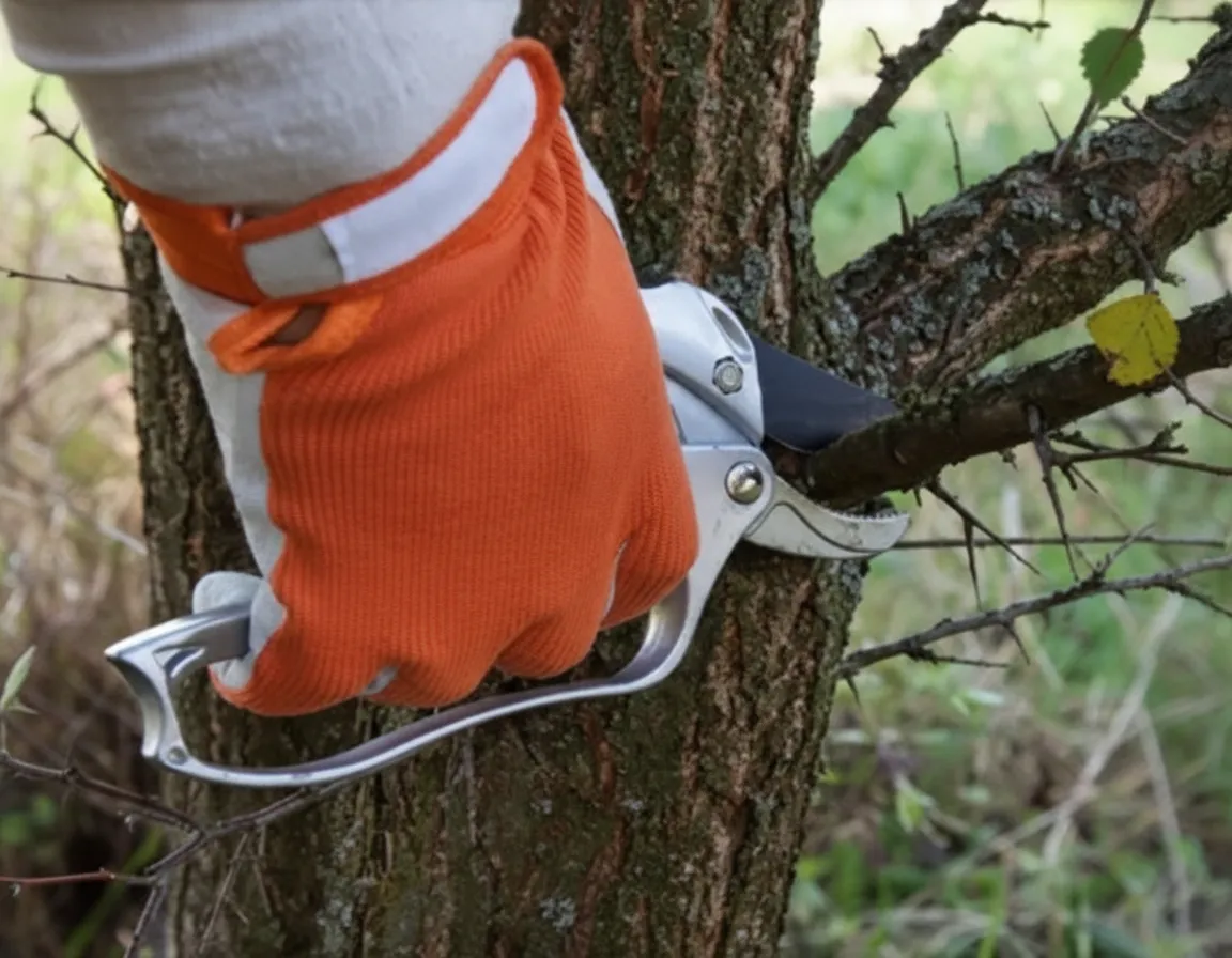 "Professional pruning a residential tree"