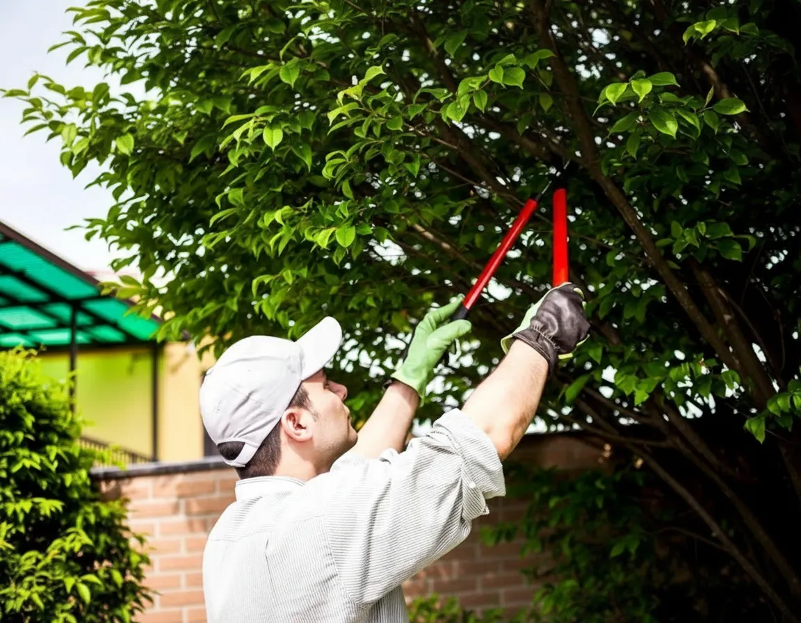 "Professional pruning a commercial property tree"