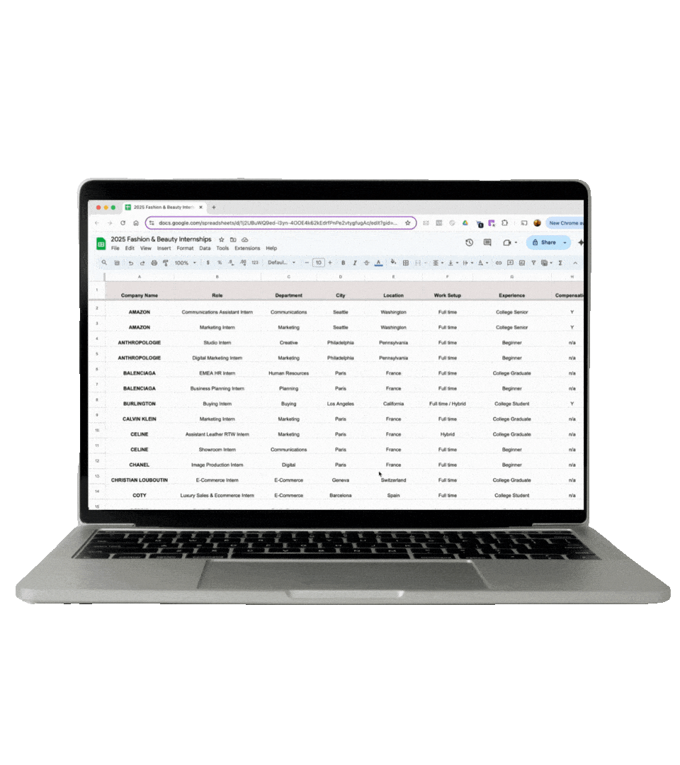 laptop 2025 fashion internship opportunities