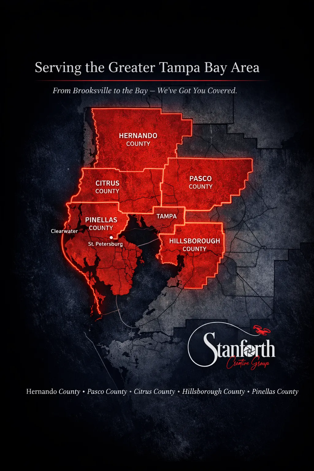 Stylized map of Tampa Bay area at night