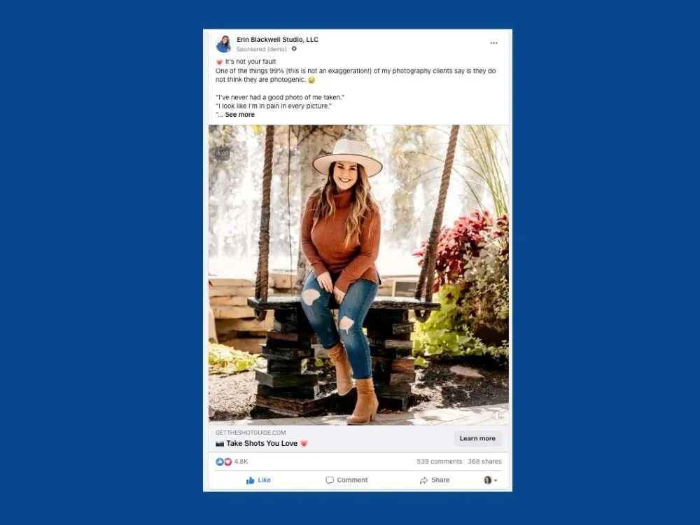 Ad goes viral for Erin Blackwell Photography, generating high engagement and reach