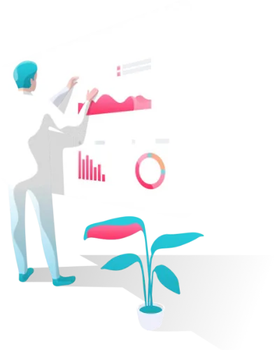 a business owner standing in front of an analytics graph