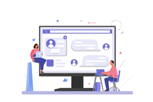 people in fron of a computer interface showing analytics and marketing insightsd