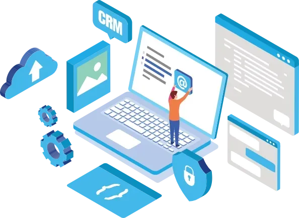 A cloud interface with a human rearranging things for an efficient business model