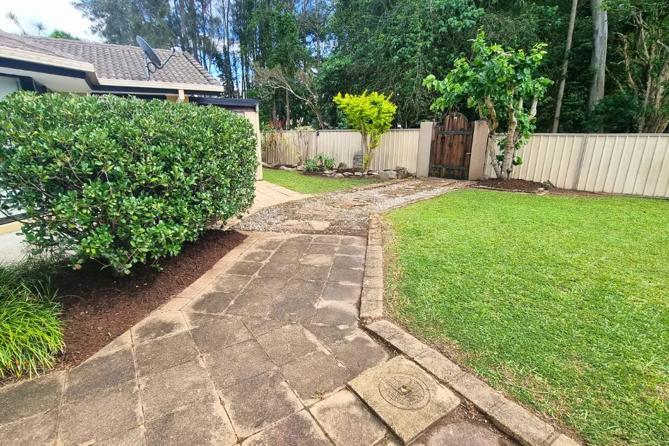 Backyard opened up and easy to walk through after garden cleanup