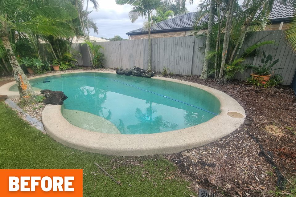 case study before garden clean up messy pool area