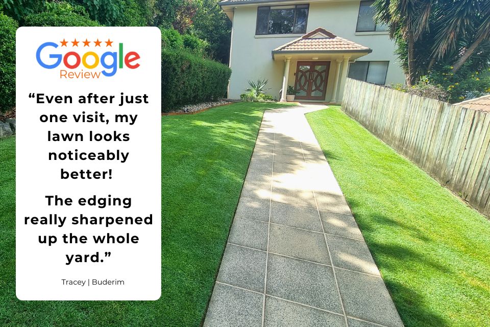 1. Five-star Google review for Buderim lawn mowing and edging