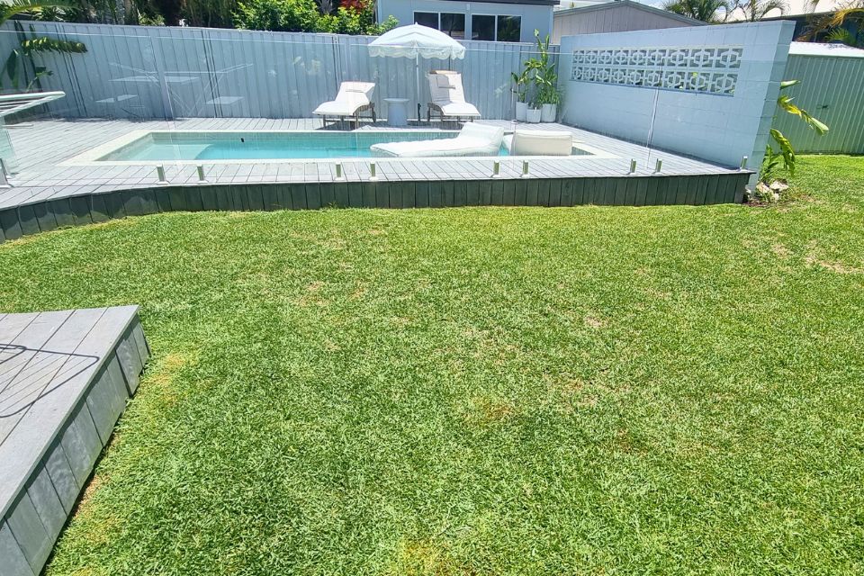 Tidy lawn result after mowing, edging and blow down