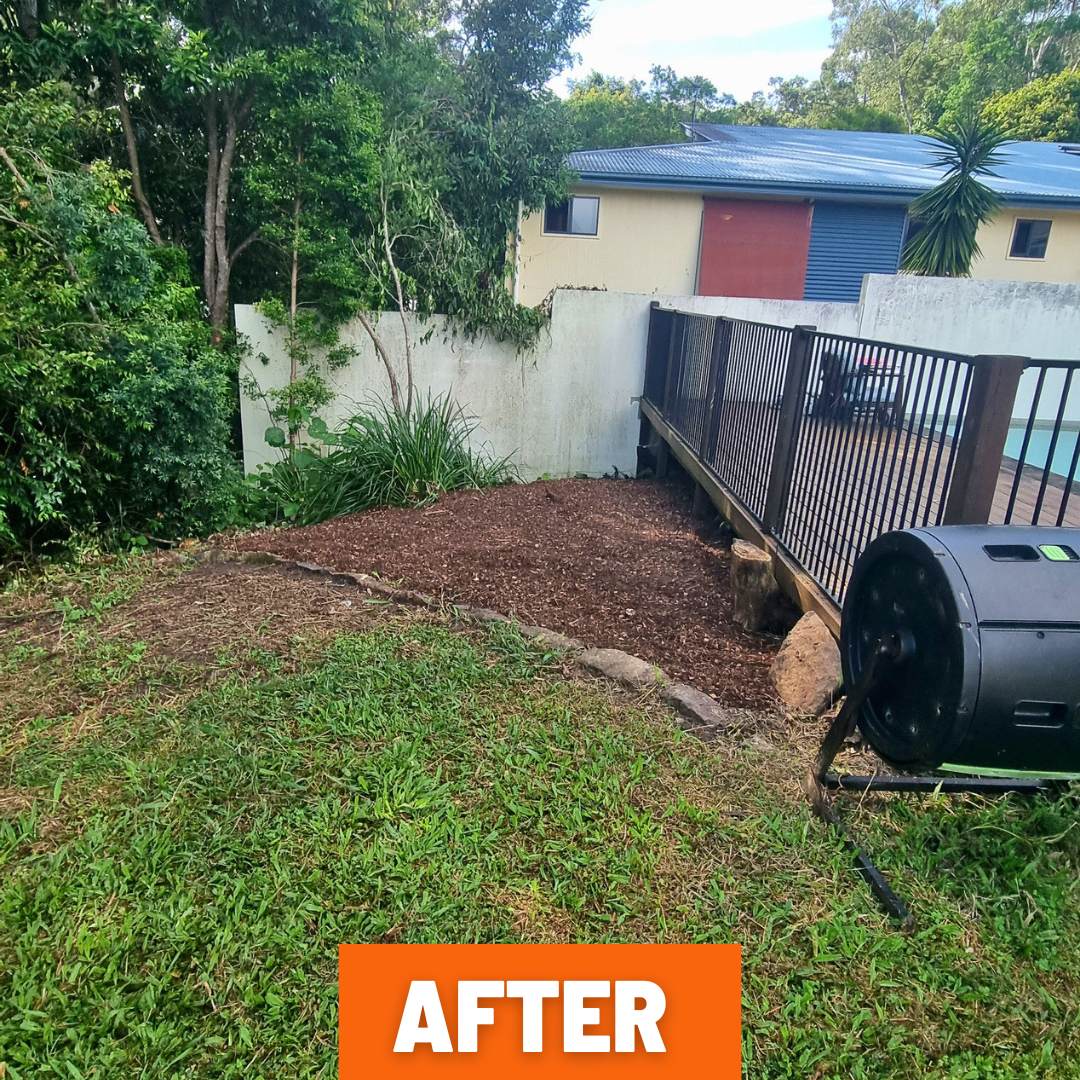 Front garden in Buderim before clean-up, closed in with heavy overgrowth blocking light