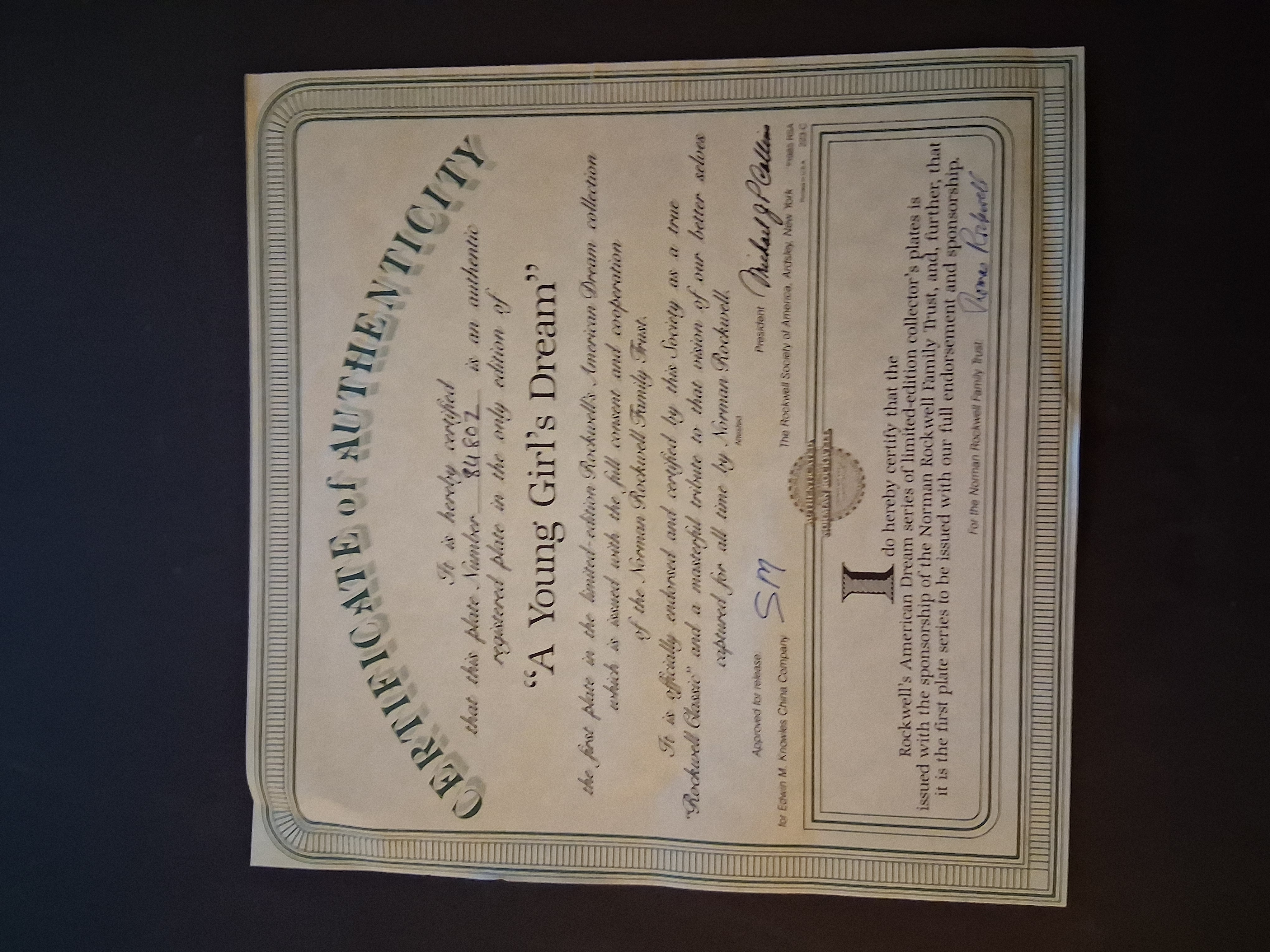 1985 Edwin M. Knowles "A Young Girl's Dream" Collector Plate | Norman Rockwell American Dream Series | Complete with COA – Image 3