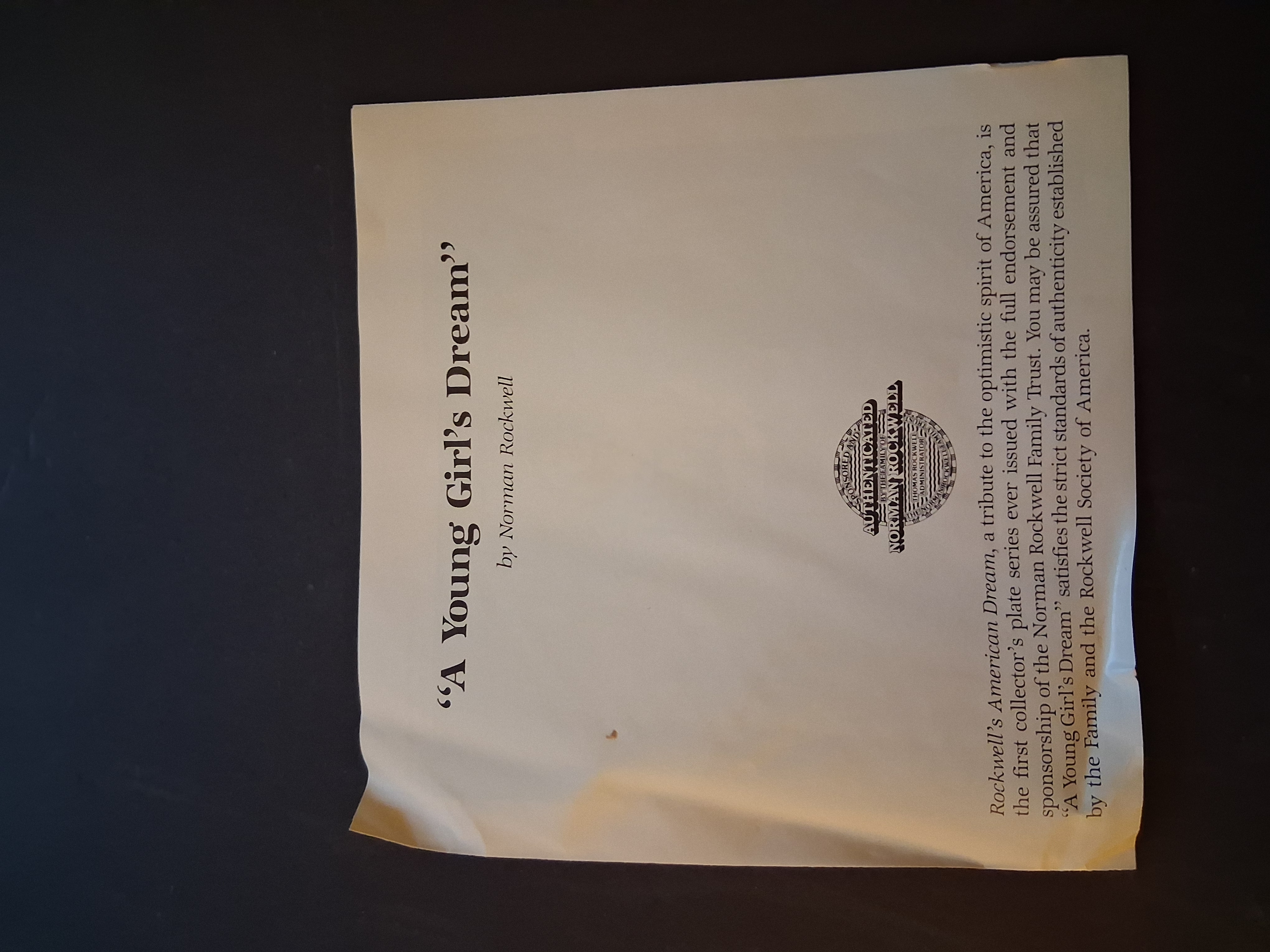 1985 Edwin M. Knowles "A Young Girl's Dream" Collector Plate | Norman Rockwell American Dream Series | Complete with COA – Image 4
